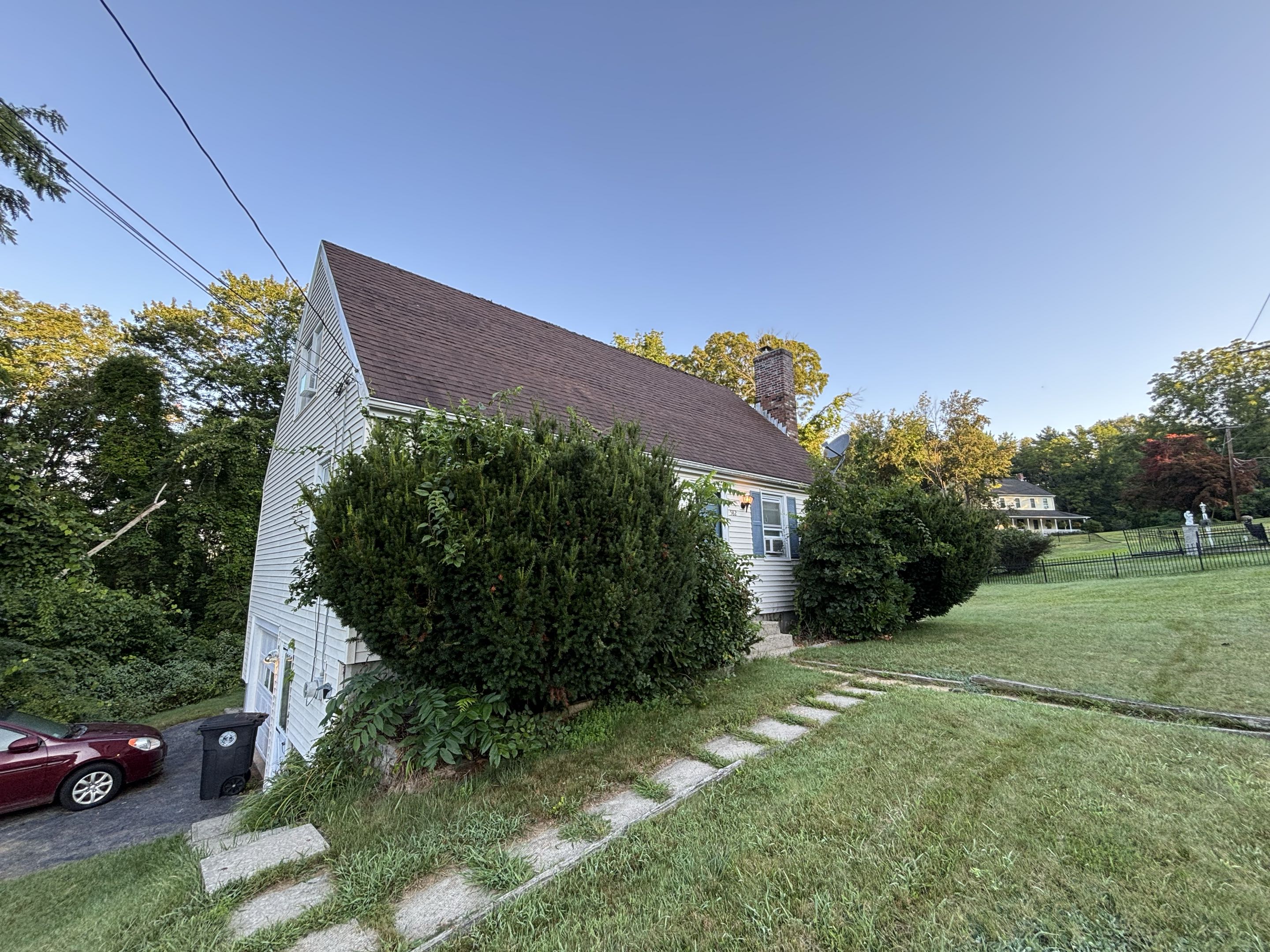 Before — overgrown shrubs along property edge